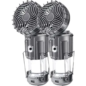 2Pack Solar Camping Lantern with Fan, 3-Way Power Source,Rechargeable Lanterns for Power Outages, Camping Lights for Tent Hurricane Emergency Camping Gear Must Haves