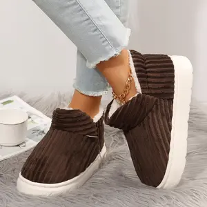 Women's Winter Warm Slippers Corduroy Fleece Lined Thick Sole Mini Snow Boots Non-Slip House Indoor Outdoor Shoes