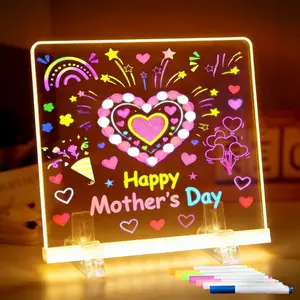 Acrylic LED Message Board Featuring 7 Pens, Illuminated for Writing And Drawing, with a Sleek, Ultra-Thin Design, smart nightlights and birthday, creative gifts for office, school, and home whiteboards, Decorative Lights