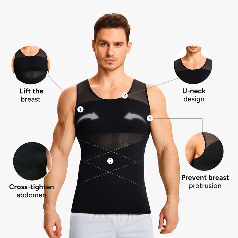 【Nebility】Men’s Mesh Fabric Breathable Compression Shapewear Vest – Slim-Fitting, High Elasticity, Seamless Menswear for Daily Wear Tummy Control