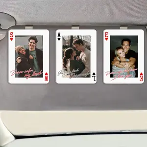1PC Custom Photo Playing Card Acrylic Sun Visor Clip, Custom Couple Photo Car Visor Clip, Drive Safe I Love You Visor Clip, Valentine Gifts for Boyfriend