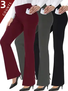 3-Pack High-Waisted Flare Leggings | Spring & Autumn Yoga Pants with Side Pockets for Lounge, Commuting & Light Workouts