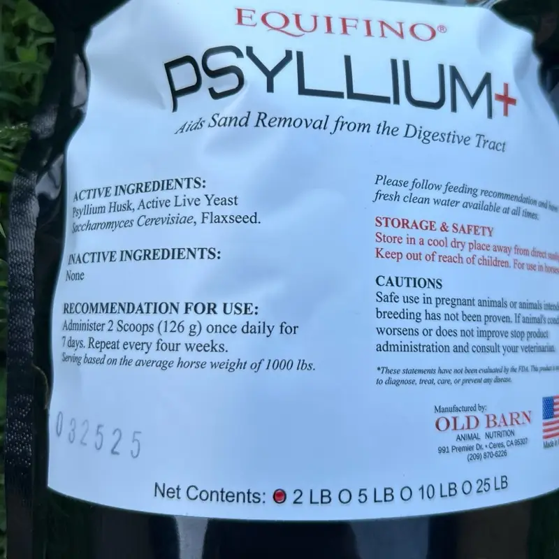 EQUIFINO PSYLLIUM+ Antibacterial Sand Removal for Digestive Tract, Active Ingredients: Hickory Husk, Active Live Yeast, Cervicovaginalitis, Flaxseed