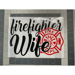 Maltese Cross Firefighter Wife Red & Black Vinyl Decal Decor Decorative