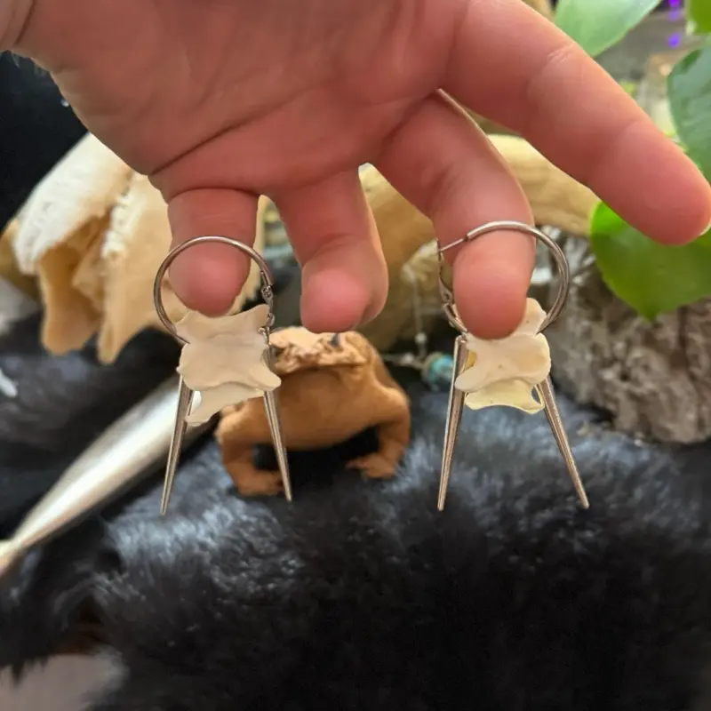 Small hoop- silver fox vertebrae earrings