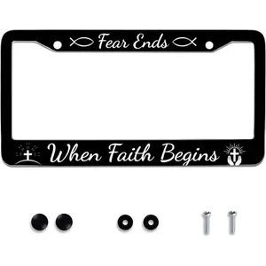 Fear Ends When Faith Begins Personalise License Plate Frames License Plate Frame Funny Car Universal Accessories Stainless Steel Cars Decor Fits Standard US Vehicles Size 12.2 x 6 inch
