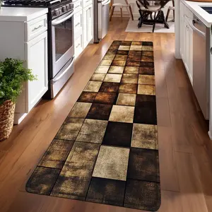 1PC， Brown and Tan Wooden Plank Splicing Patterned strip rugs, home décor, bathroom mats, entryway mats, bathroom non-slip mats, indoor entrance rugs, bedroom bedside mats, kitchen mats, hallway rugs, flannel sponge rugs, hallway runner rugs