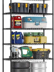 FDW | 6-Tier Wire Storage Shelves with Wheels | 45"x18"x82" | Black | Adjustable Racks | Heavy-Duty Metal Shelf, Holds Upto 2100 lbs | Tool-Free Assembly, Rust-Resistant | for Home & Garage Shelving