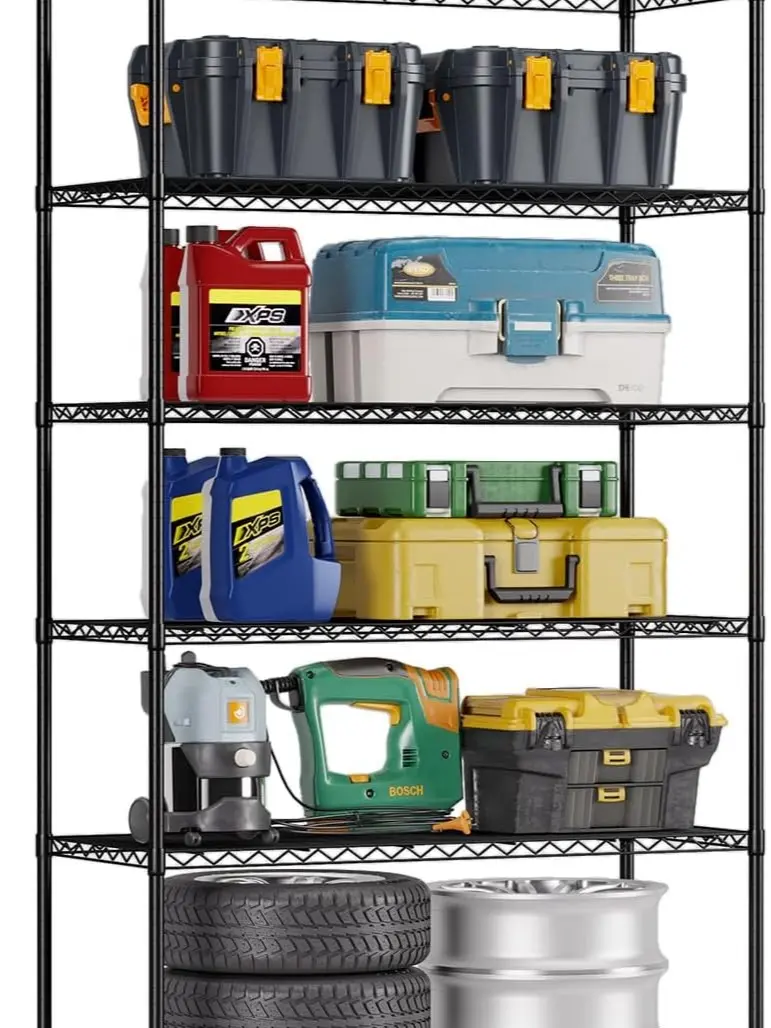 FDW | 6-Tier Wire Storage Shelves with Wheels | 45"x18"x82" | Black | Adjustable Racks | Heavy-Duty Metal Shelf, Holds Upto 2100 lbs | Tool-Free Assembly, Rust-Resistant | for Home & Garage Shelving