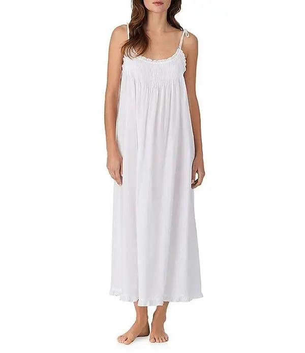 Lady's Elegant Eileen West 100% Cotton Lawn 50in Adjustable Spaghetti Strap Pullover Gown - Lightweight Everyday Fit Women's Casual Loungewear Nightwear Dress