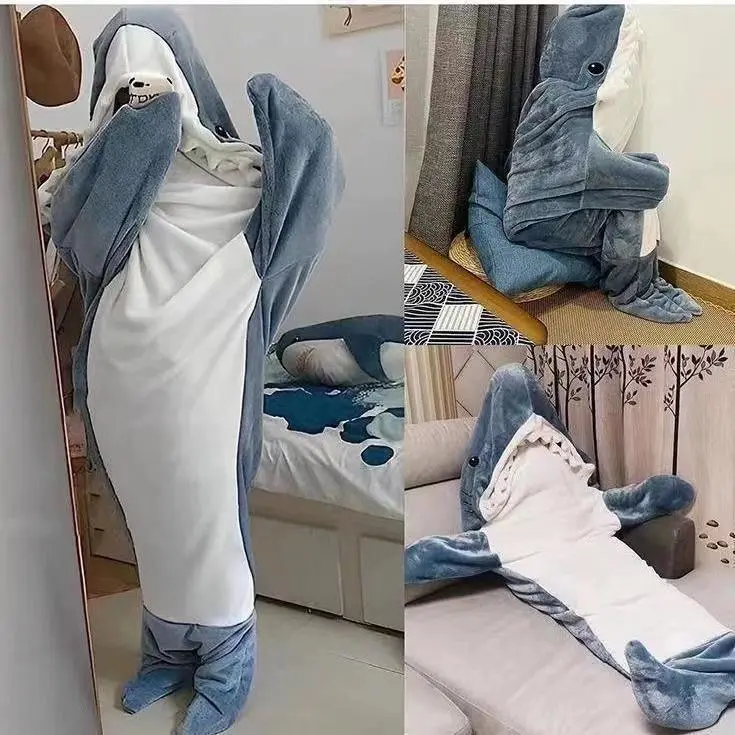 Super Soft Flannel Wearable Shark Sleeping Blanket Cosy Shark Air Con Blanket for Sofa Comfortable and Cozy Design
