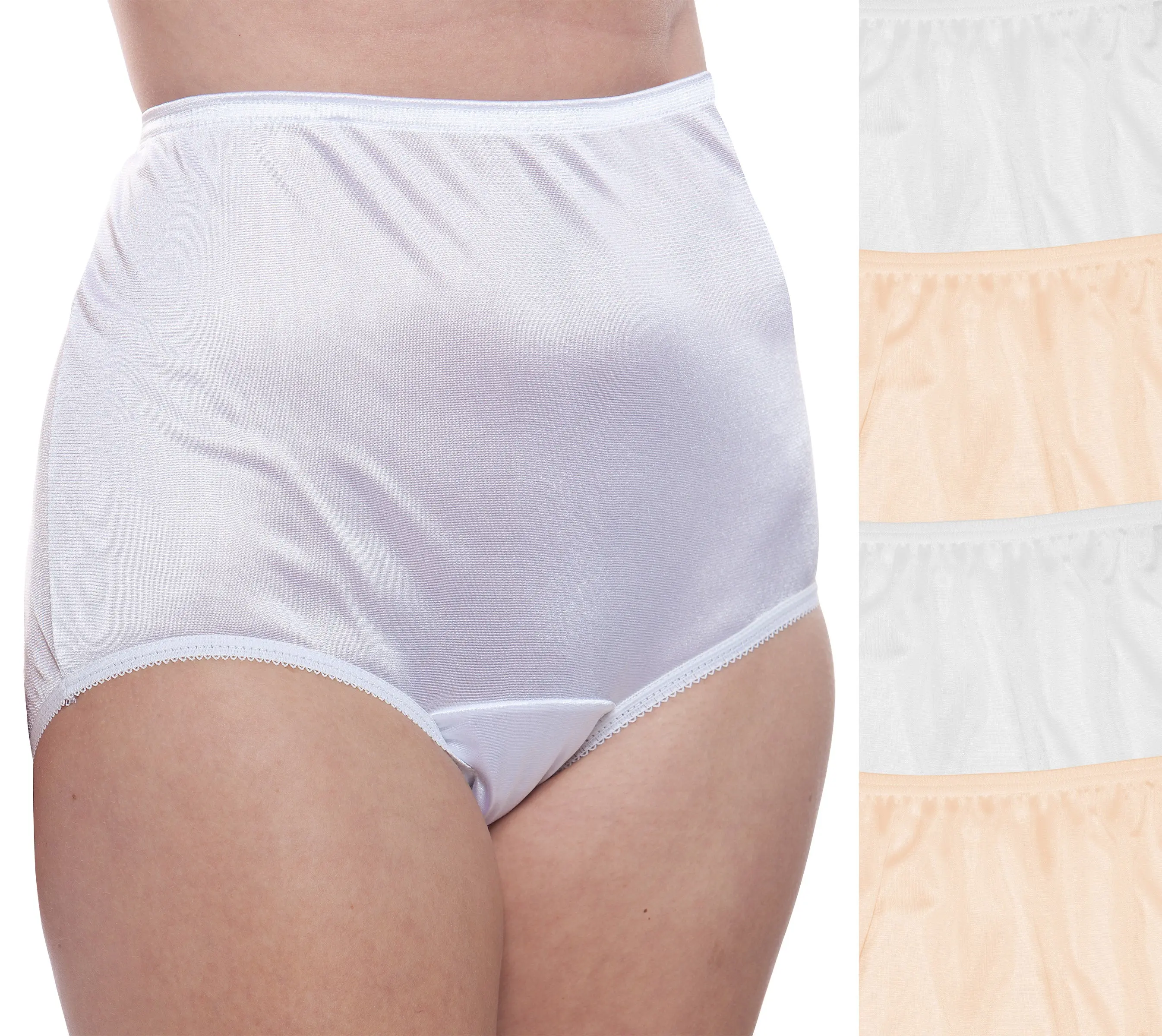 Nylon Brief Panty (Style 331/Plain Jane) 4 Pack in White and Beige