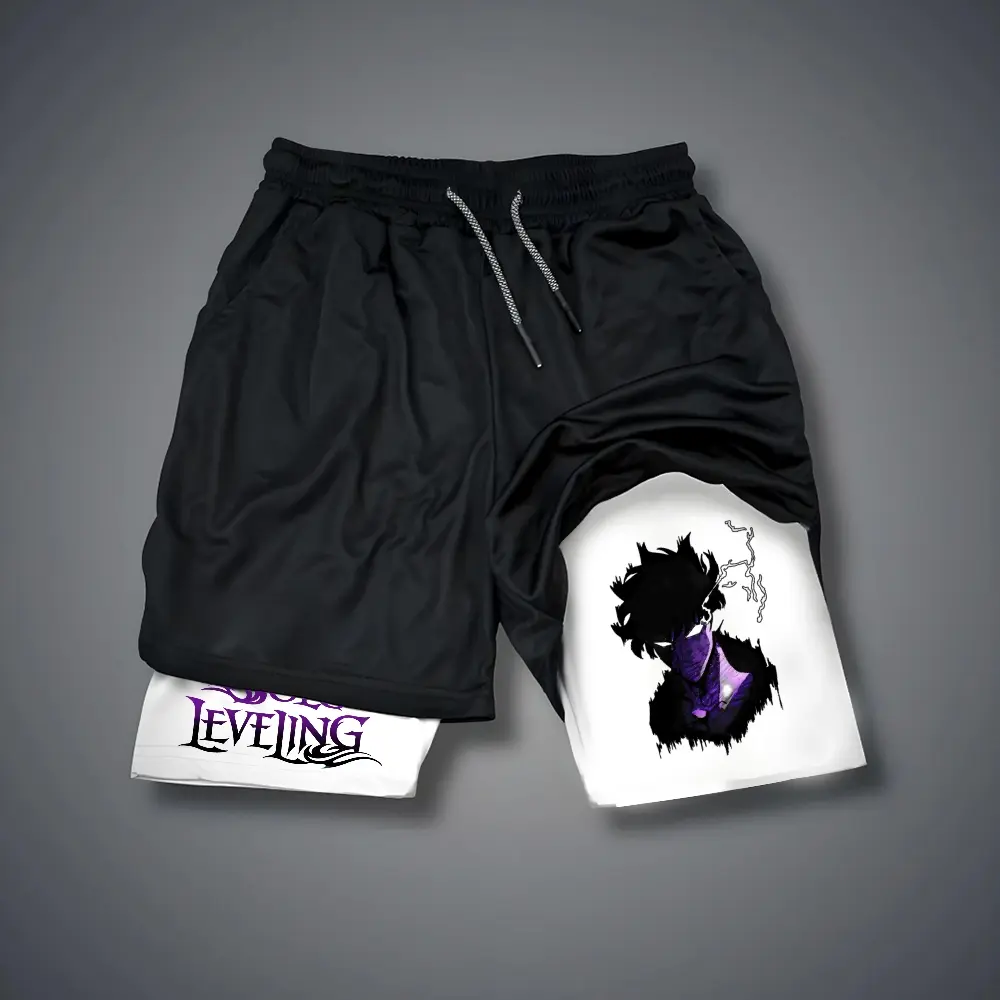 Solo Leveling Double-Layer Sports Shorts Graphic Shorts Black Shorts Camo Shorts Streetwear Shorts Men Outfits Men Short Shorts Vacation Outfits Shorts