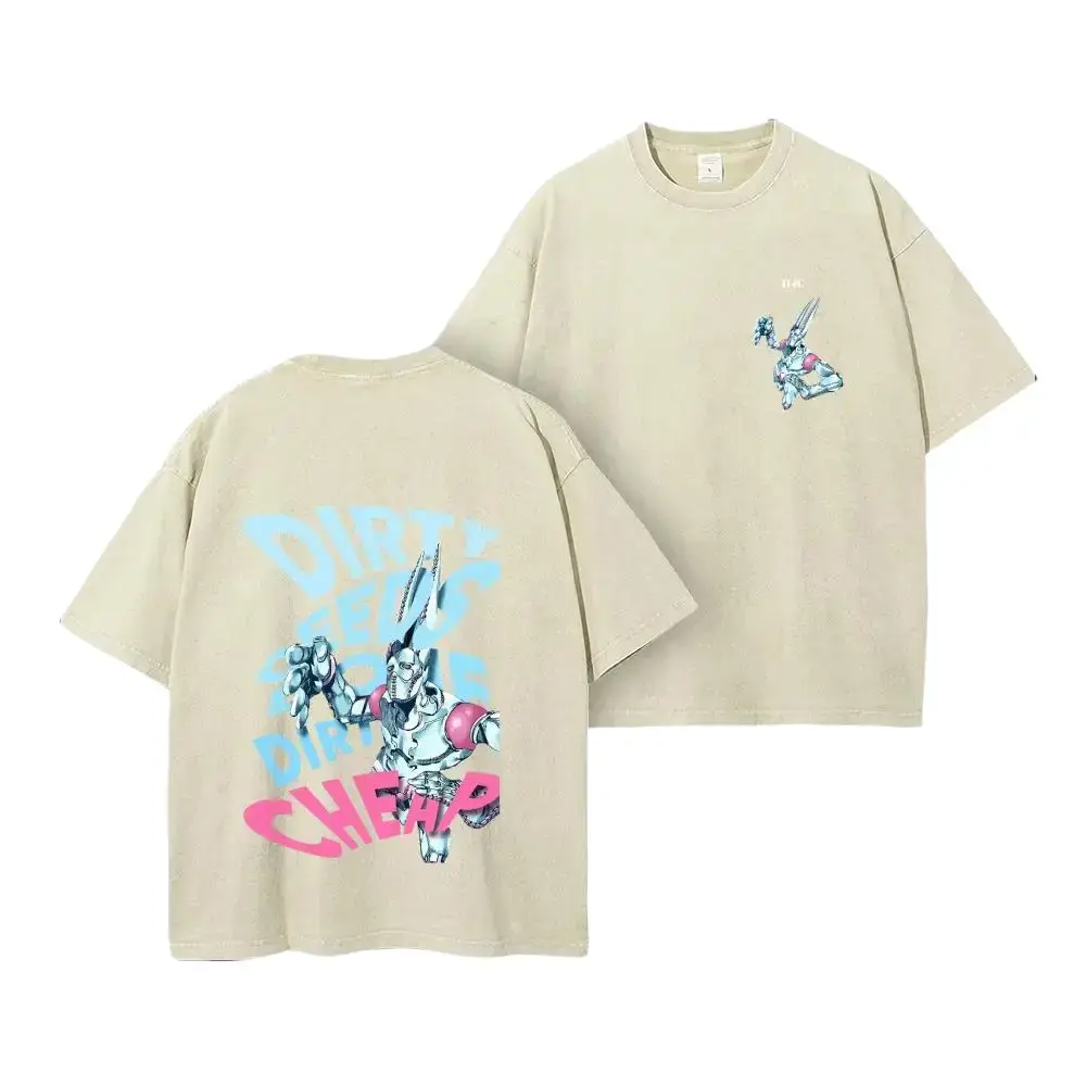 D4C acid wash tee SBR Funny Valentine‘s stand "JOJO's Bizarre Adventure" D4C American T-Shirt, grunge streetwear  , Menfashion, Cotton Fabric, men's t shirts,humorous tshirt men,  funny graphic tee  ,  summer ootd casual cotton menswear Top Stree