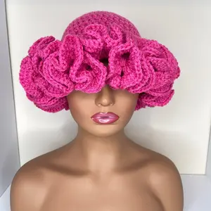 Handmade Crochet Ruffle Hat Pink