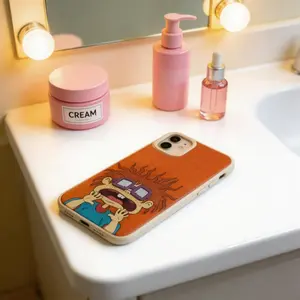 Cartoon Cute R-Rugrats Fun Phone Case for iPhone 16, 11, XR, XS Max, 12, 13, 14, 15 Plus Pro Max - Shockproof Protective Soft Back Cover with Orange Explosion Boy Design ~ Leather Texture Material - Perfect Couple Gift Accessories (580WC)