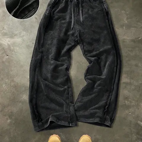 Vintage Washed Straight Leg Pants, Fitted Design, Multiple Colors Available, Unisex Casual Style, All Seasons Wear, Casual Fashion Trousers, Chic Comfy Pants, Classy Casual Trousers