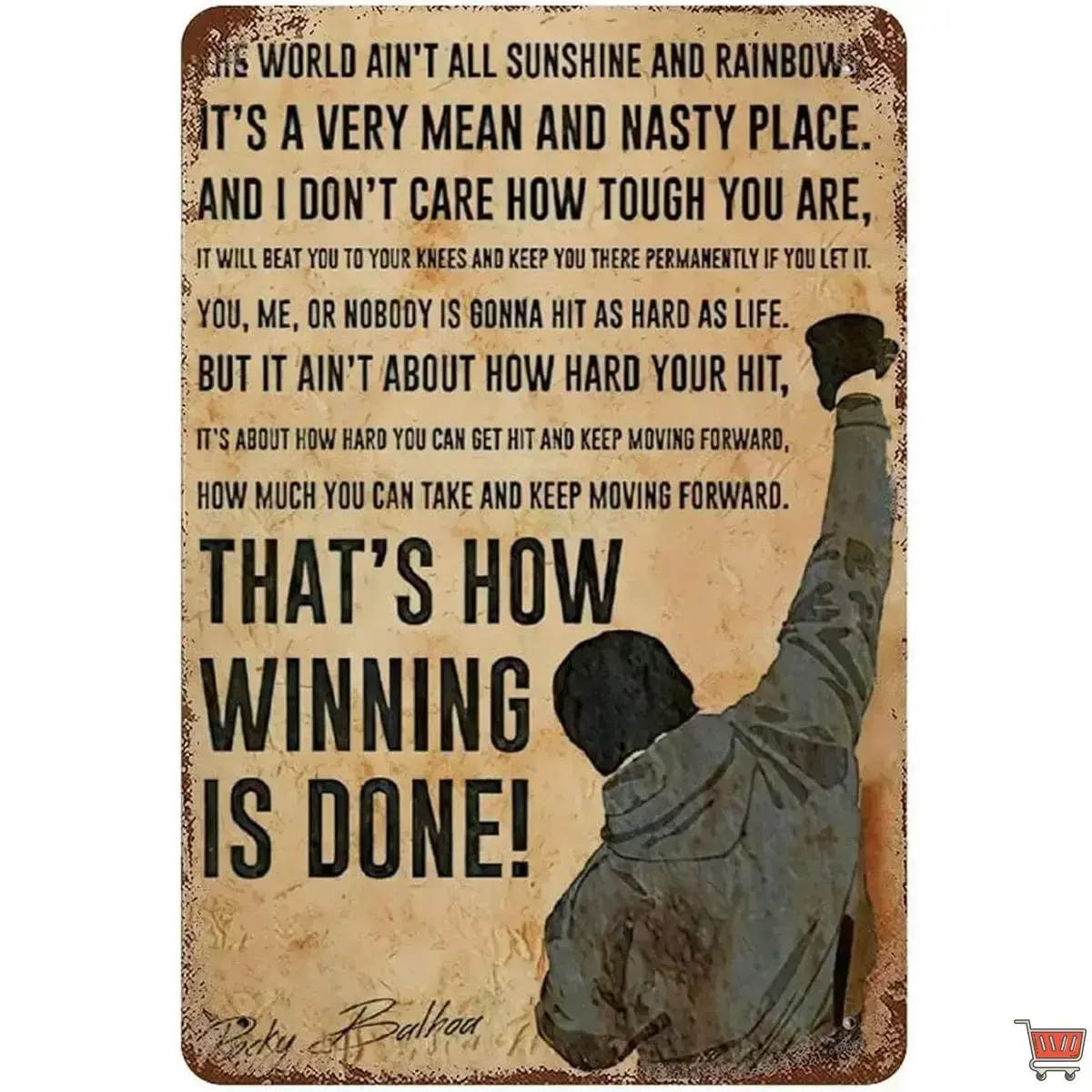 8x12 in Vintage Rocky Balboa Motivational Metal Tin Sign - Industrial Antique Retro Minimalist Boxing Movie Quote Wall Plaque, Gym Decor, Inspirational Gift for Boxers, Home Decoration Accessory