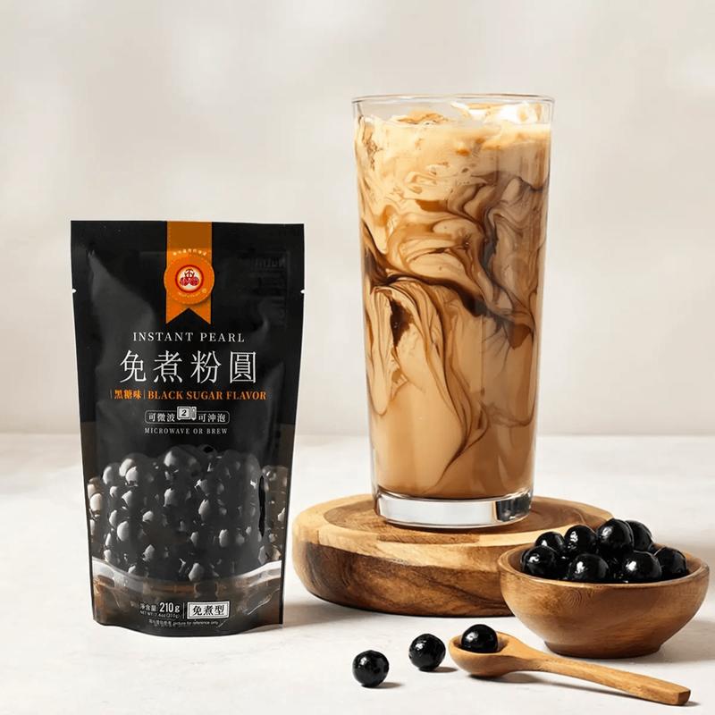WuFuYuan Brown Sugar Boba Pearls - Instant Tapioca Pearls for Bubble Tea, Microwave Ready in 2 Mins, 210g