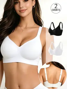 2 Pack / 6 colors, high-quality women's seamless jelly bra, four rows of three hooks, push-up and adjustable, sports vest, Yoga Bras, suitable for daily wear, parties, yoga, comfortable, breathable, skin-friendly and figure-hugging, women's non-wire bra.