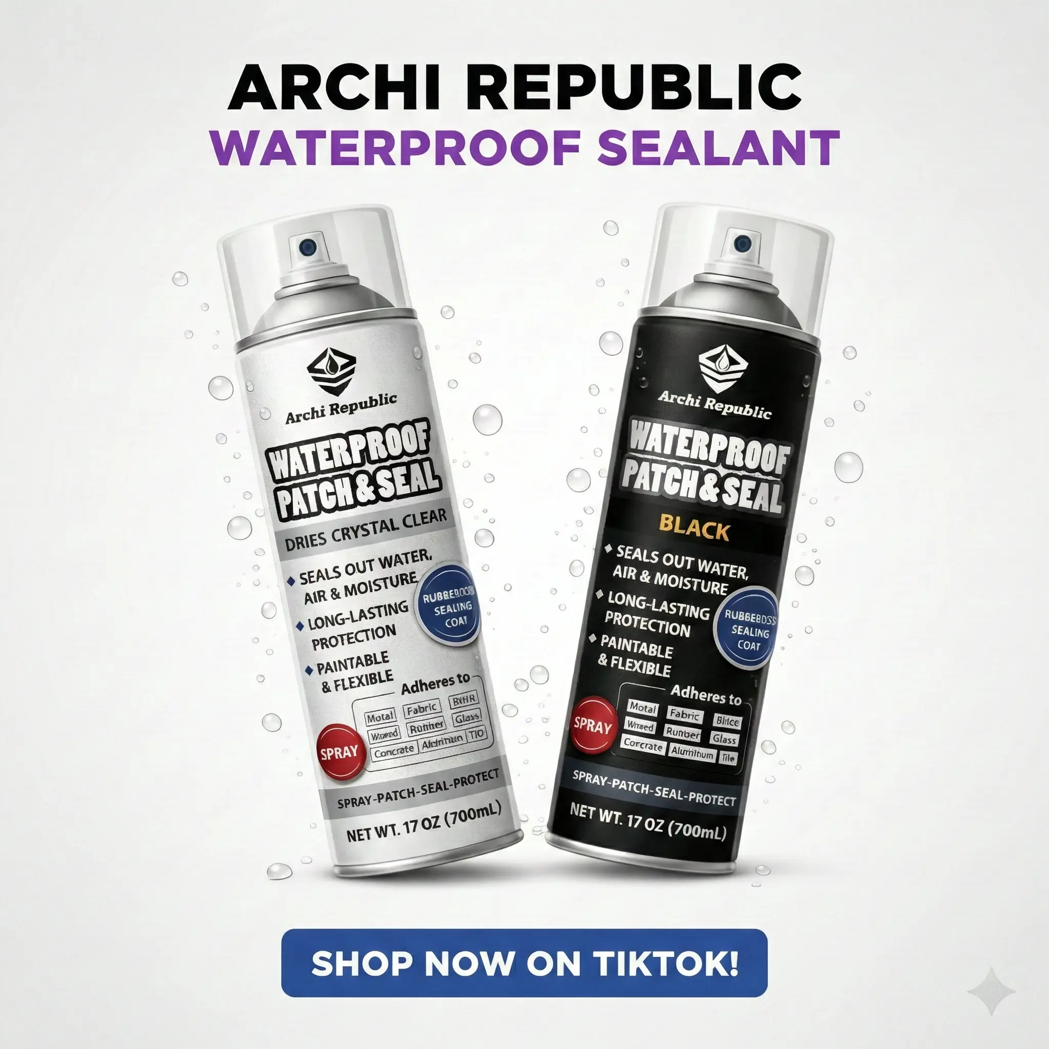 ARCHI REPUBLIC Waterproof Sealant Spray, 17oz Clear Rubberized Leak ...