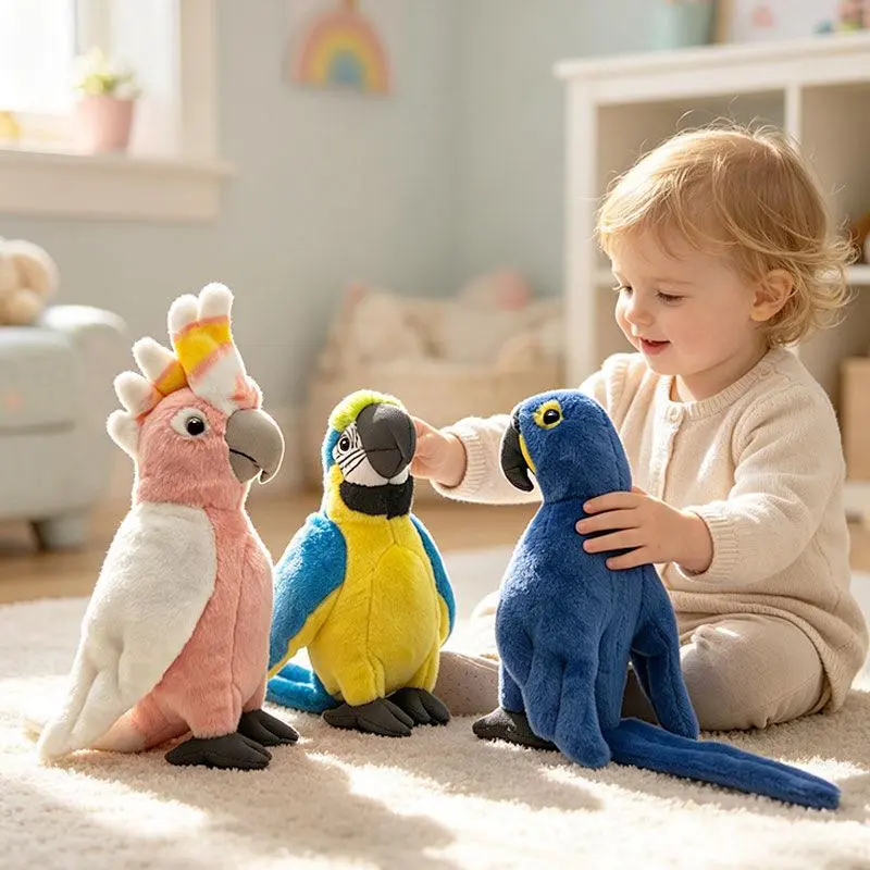Lifelike Realistic Cute Simulation Macaw Parrot Stuffed Toy - Soft Plush Bird Doll, Unisex Kids Toy with Avoid Extrusion Feature, Ideal for Kids' Birthday Gifts, Keep Away from Fire Sources Note