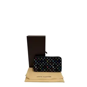 Pre-owned Louis Vuitton COATED CANVAS Small Leather Goods BLACK MULTICOLOR CANVAS ZIPPY WALLET