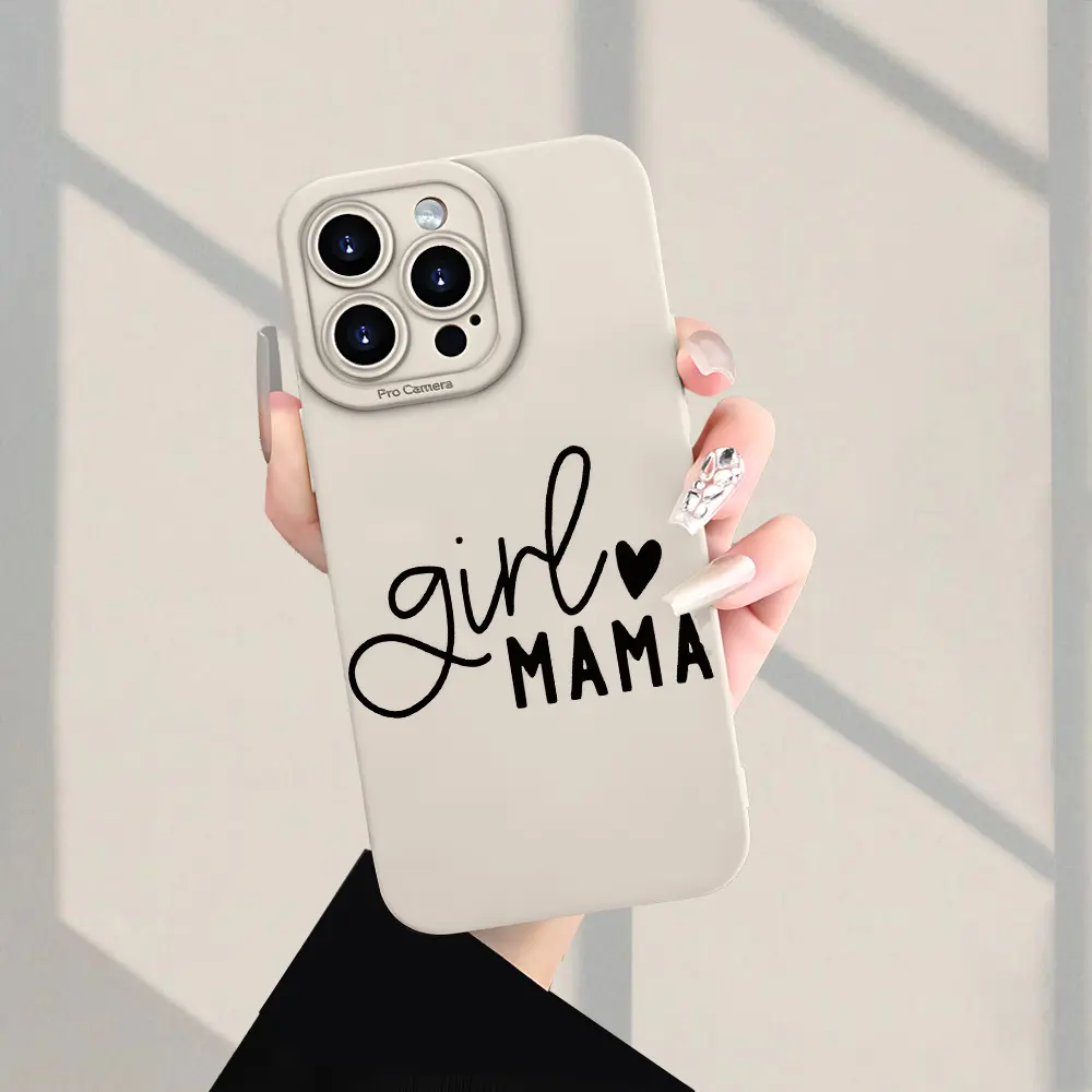 Girl Mama" Text & Heart Pattern Phone Case - Classic Creative Fun TPU Shockproof Protective Cover for iPhone 7/8/11/12/14/15/16/e/Pro/16 Plus/X/Xs Max/Xr/Se/Mini, Accessories, Smartphone
