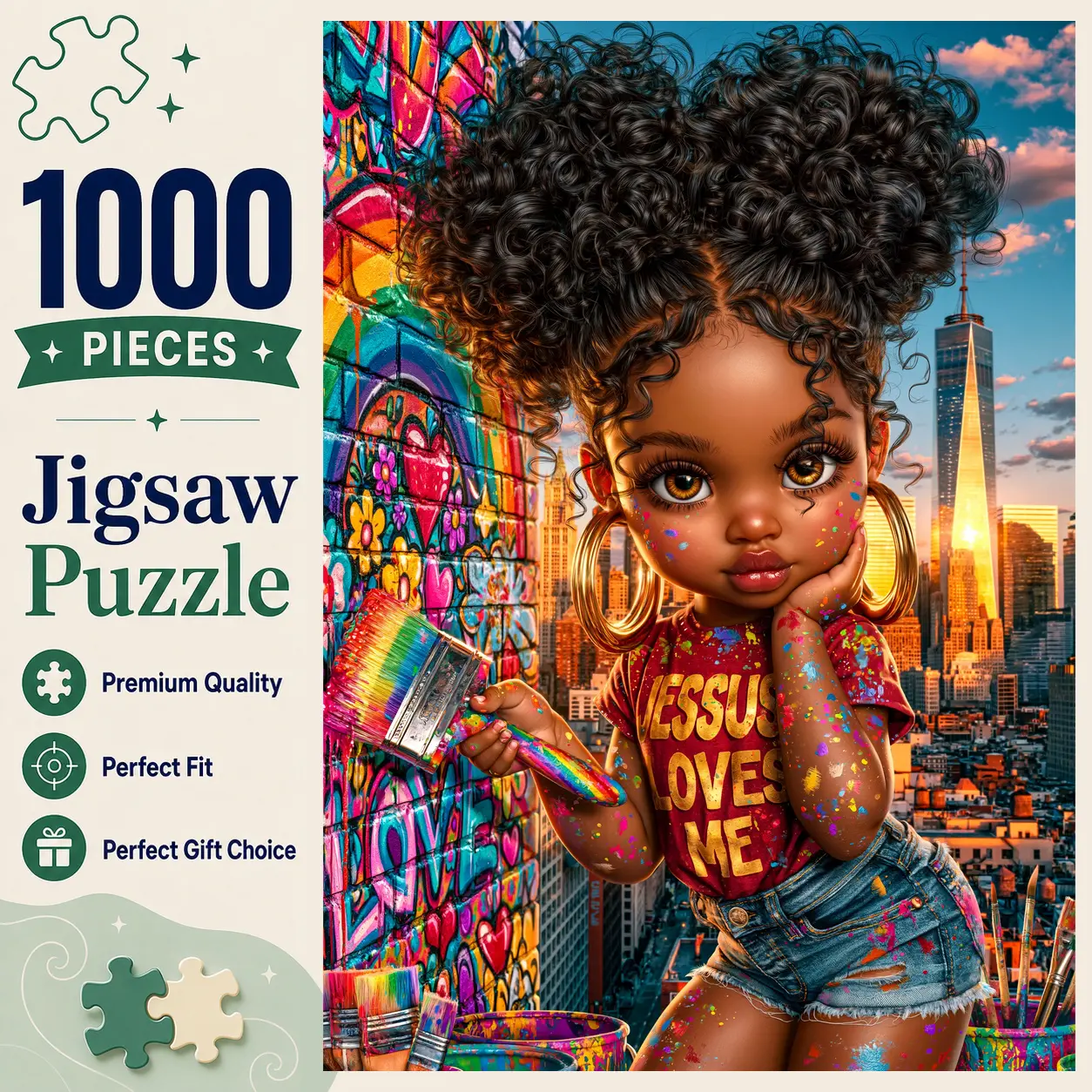 Street Art Girl 1000 Pieces Jigsaw Puzzle for Adults, Colorful Graffiti City Portrait Art for Family Game Night, Relaxing Stress Relief Brain Exercise, Challenging Wall Decor Gift for Women and Seniors, 19.7x29.5inch(50x75cm)