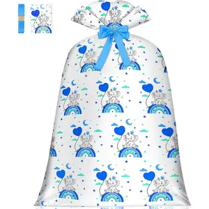Extra Large Baby Gift Bag Baby Shower Bag Jumbo Giant,XL Blue Elephant Rainbow Big Oversized Huge Gift Bag for Present Bluey Gift Wrap Plastic Bike Wrapping Bag for Large Gifts for Baby Boy(48inch Blue 1Pack)