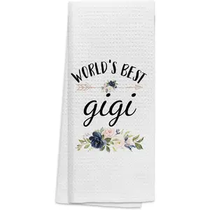 Best Grandma Kitchen Towels 16″×24″, World’s Best Gigi Floral Soft and Absorbent Kitchen Tea Dish Hand Towels, Birthday Christmas Thanksgiving for Gigi Grandma