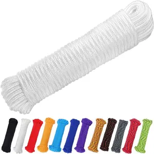 90 ft 1/4 inch (7mm) Nylon Poly Rope Flag Pole Polypropylene Clothes Line Camping Utility Good for Tie Pull Swing Climb Knot (White)