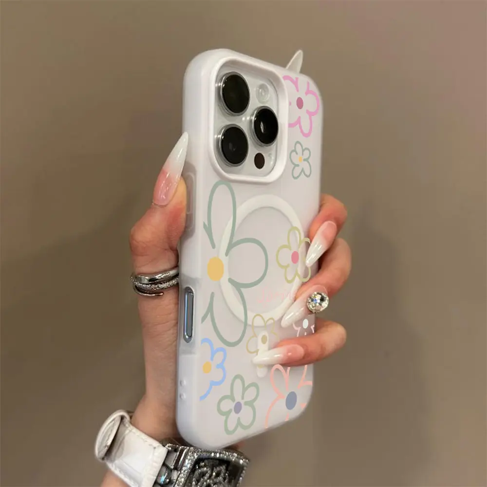 Jelly 2-in-1 floral magnetic phone case, military grade anti drop, supports Magsafe phone case, suitable for iPhone 17 Air 16 Pro Max 15 14 Plus 13 12 11 Samsung Galaxy S26 Ultra S25 Ultra S24 S23 S22 phone case. A190