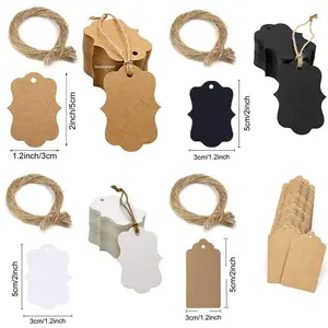 100pcs Kraft Paper Tag with Rope Round Blank Label Retro Gift Package Tag Wedding Party Supplies Hang Tag Pack