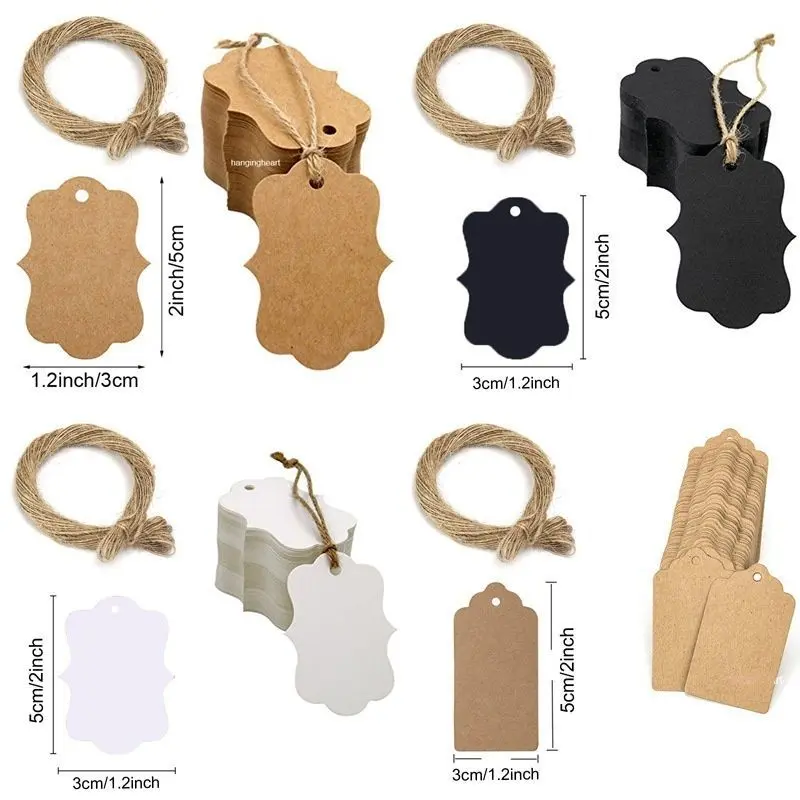 100pcs Kraft Paper Tag with Rope Round Blank Label Retro Gift Package Tag Wedding Party Supplies Hang Tag Pack Name Labels Label Set