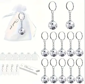 36PCS Silvery Stainless Steel Mini Disco Ball Keychains - 1970s Vintage Fashion Disco Theme Party Favors with Card, Organza Gift Bag, Ideal for Halloween Decorations, Birthday Gifts