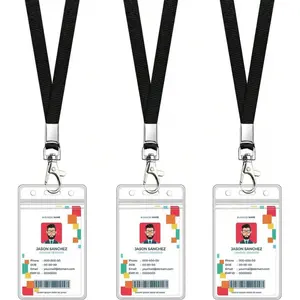 3 Pack ID Badge Holder With Lanyard Black Neck Lanyards With Vertical Waterproof Design ID Card Holder ID Badge Holder Office Supplies, School, Travel