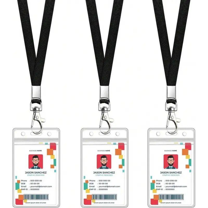 3 Pack ID Badge Holder With Lanyard Black Neck Lanyards With Vertical Waterproof Design ID Card Holder Name Tag Holder ID Badge Holder Office Supplies, School, Travel