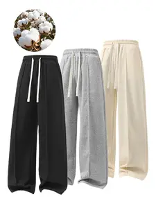 Womens Wide Leg Sweatpants Baggy Casual Athletic Pants Comfy Youth Girl Cute Minimalist Style Joggers with Drawstring Waistband for Spring and Autumn Basic Womenswear Bottom Loose Fit Trouser