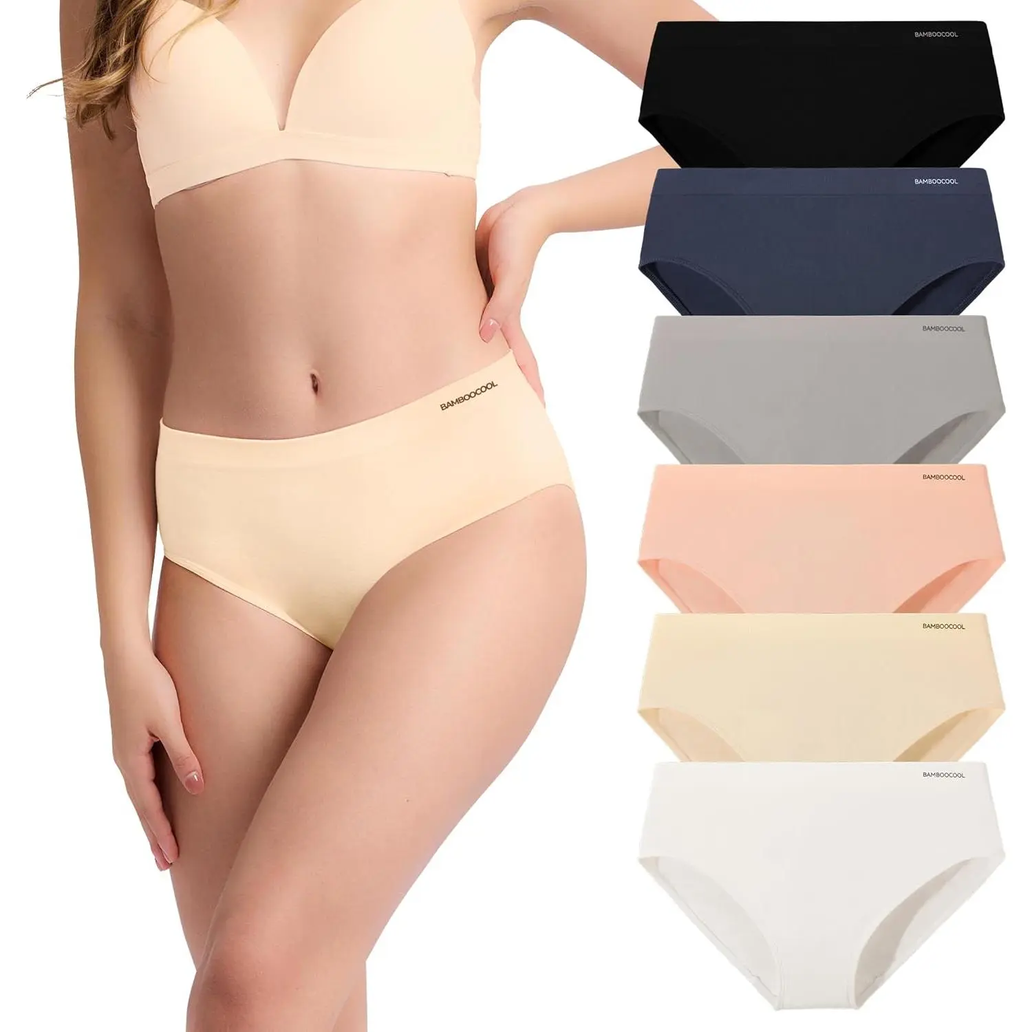 Women's 6-Pack Panties, Seamless Mid-Waist Hipster in Soft Bamboo Viscose & Nylon, Multicolor Print Lingerie, Seamless Knicker, Lady