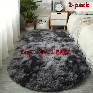 2 Piece Set Nordic Style Oval Long Rug, Bedroom Balcony Carpet, Living Room Full Spread, Simple Long Hair Floor Mat, Soft Fluffy Rugs, Soft Area Rug