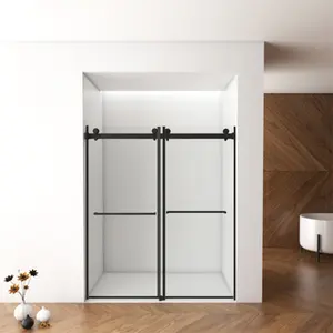 56"-60"W x 70"H Frameless Double Sliding  Door, 5/16" Tempered Glass, Easy Clean Coat, Matte Black Finish with Buffer new shower