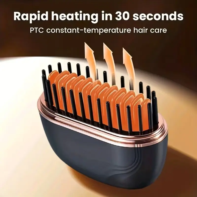 Cordless Mini Hair Straightening Brush | Portable USB Rechargeable Heated Hair Styler & Anti-Scald Travel Comb