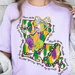 (NOT Glitter) Louisiana Mardi Gras Tshirt, Fat Tuesday, Mardi Gras Louisiana Map Tshirt