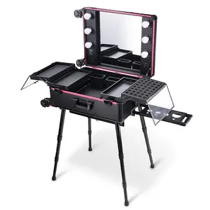 Byootique Rolling Studio Makeup Case with Lighted Mirror & Legs, XL