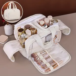 Large Capacity Makeup Organizer Bag, Multi-Functional Cosmetic Case, Travel-Friendly, Four Openings, Fits Suitcase, Portable Handheld