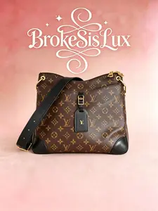 Pre-owned Louis Vuitton LV Odeon Bag Featuring Iconic Monogram Pattern & Black Leather Trim