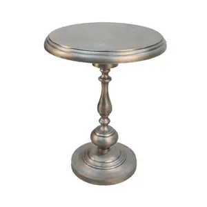 360 Stand Hand-Forged Antique Nickel Metal Round End Table - Round Shape, 24x18.5x18.5", 24 in Metal Top, Indoor Living Space Furniture
