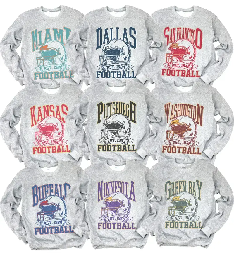 Vintage Football Helmet Graphic Sweatshirt, Unisex Football City Pullovers Crewneck, City Helmet, Soft Cotton, Cozy