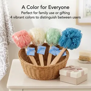 Bathroom decor set,Long Wood Handle Back Scrubber for Shower - Exfoliating Bath Sponge Loofah on a Stick - Soft Mesh Body Brush for Deep Cleaning & Smooth Skin - 14" Long Reach Handle - Random color